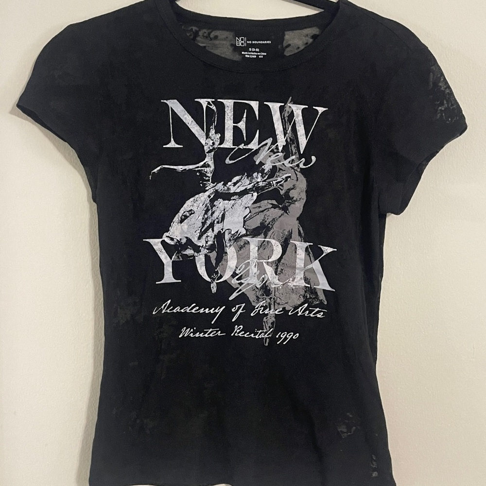 Nobo Y2K New York Graphic Burnout Tee Black Size S 2000’s Grunge Cyber Punk Alt